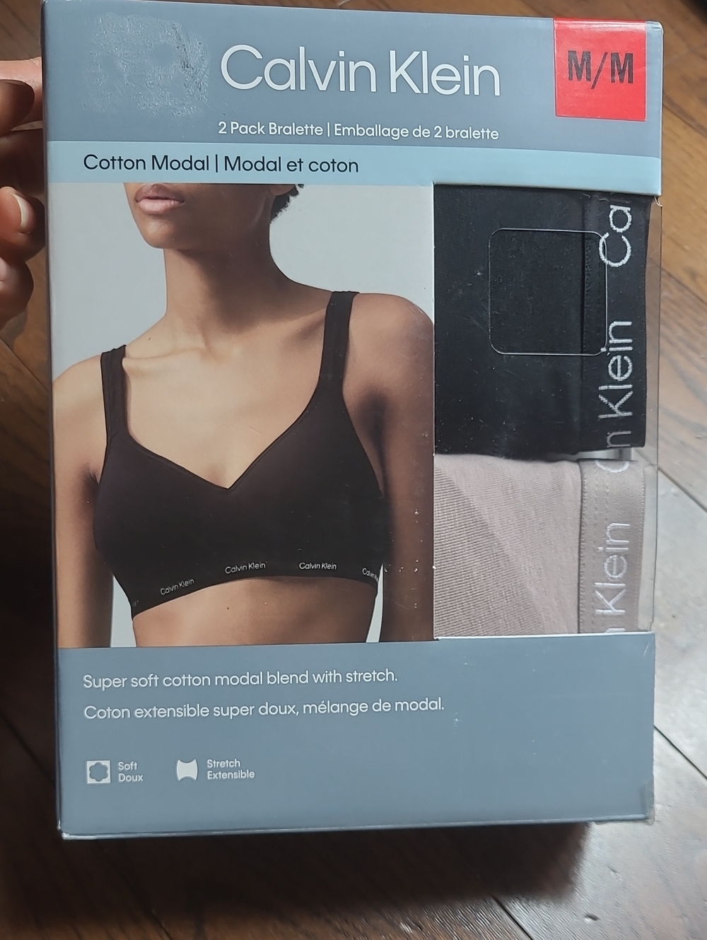 New Calvin Klein 2-Pack Super Soft Cotton Modal Bralettes - Black & Beige Size M